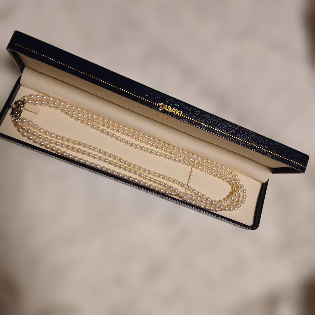 TASAKI White Pearl 3-Row Necklace featuring three rows of 4mm baby white pearls at 42cm length