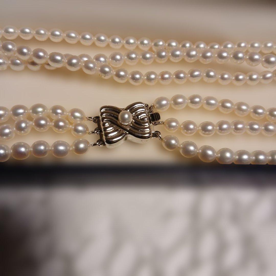 TASAKI White Pearl 3-Row Necklace featuring three rows of 4mm baby white pearls at 42cm length