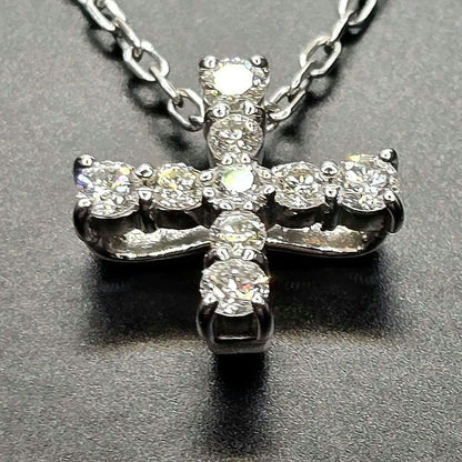 Mikimoto K18 white gold cross-shaped diamond necklace with 41.5 cm adjustable chain