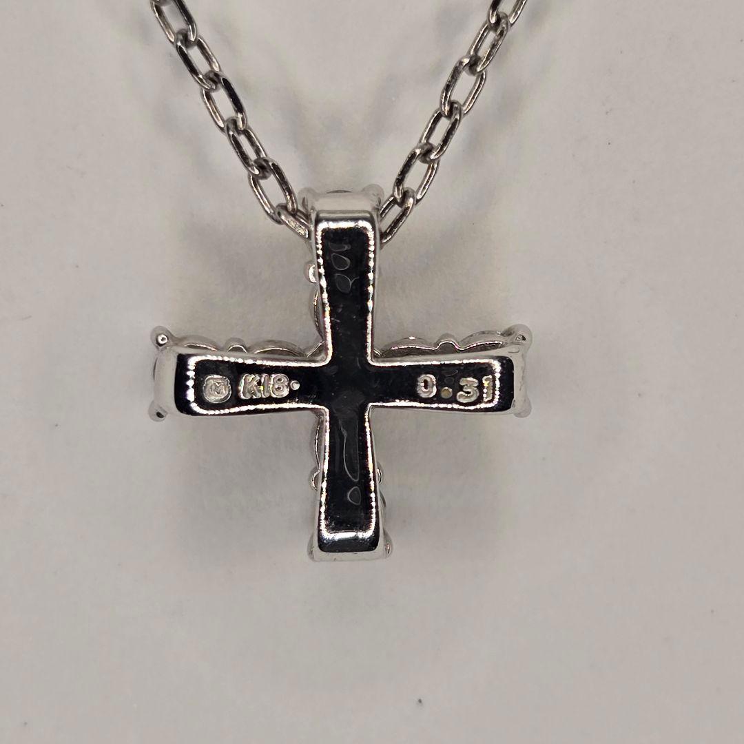 Mikimoto K18 white gold cross-shaped diamond necklace with 41.5 cm adjustable chain