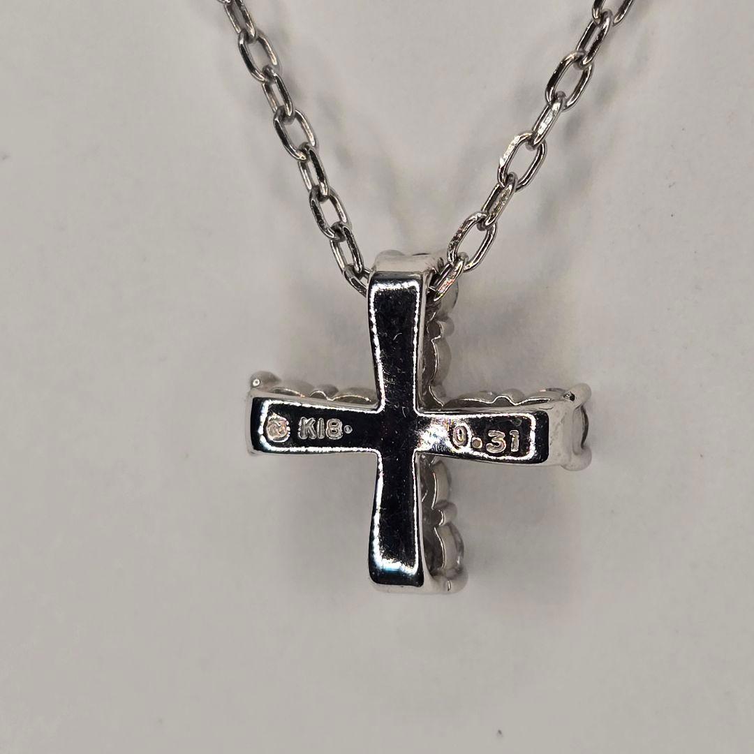 Mikimoto K18 white gold cross-shaped diamond necklace with 41.5 cm adjustable chain