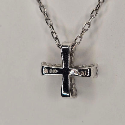 Mikimoto K18 white gold cross-shaped diamond necklace with 41.5 cm adjustable chain
