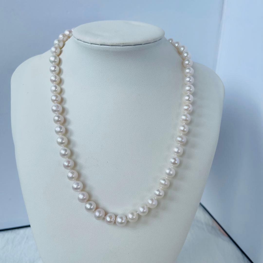 Double layer genuine freshwater pearl necklace 95cm long with 7-8mm white pearls and thick luster