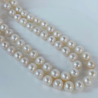 Double layer genuine freshwater pearl necklace 95cm long with 7-8mm white pearls and thick luster