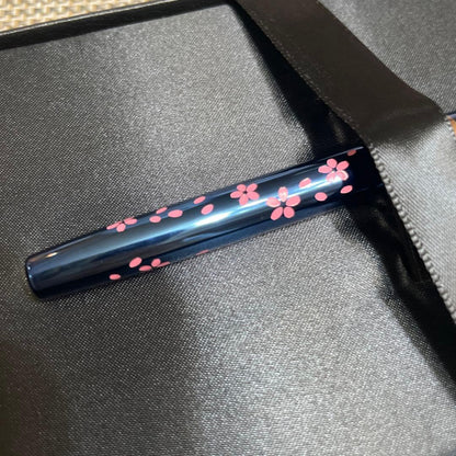 Cherry Blossom Pattern Cap Style Ballpoint Pen with pink floral design on white background