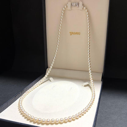 MIKIMOTO Akoya Pearl Long Necklace with 6.5mm real pearls and high luster on 74 cm chain