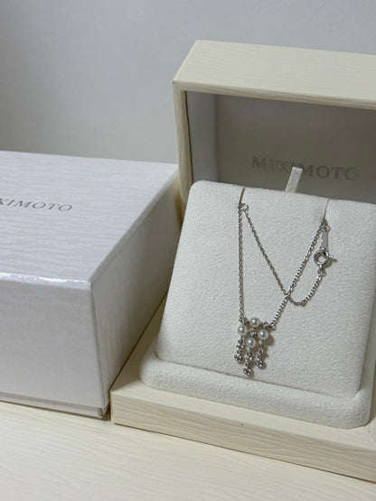 Mikimoto Akoya pearl diamond necklace in K18 gold with 50cm length and adjustable clasp displayed on white background