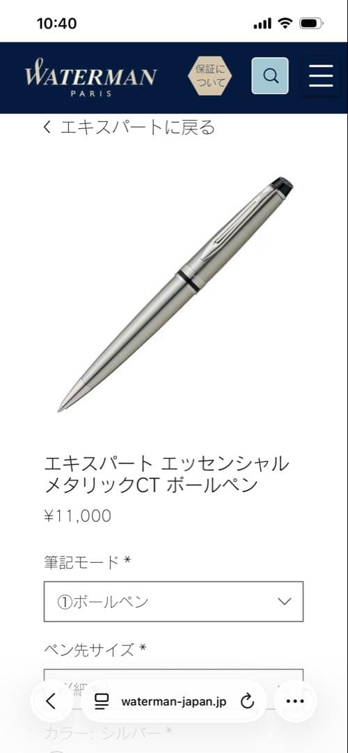 WATERMAN Expert Essential Metallic CT ballpoint pen with metallic finish and clip