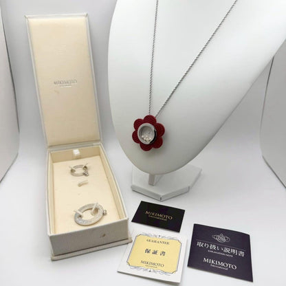 Mikimoto Pendant Watch Circle with 5 pearls, white dial, silver SV925 case, and quartz movement
