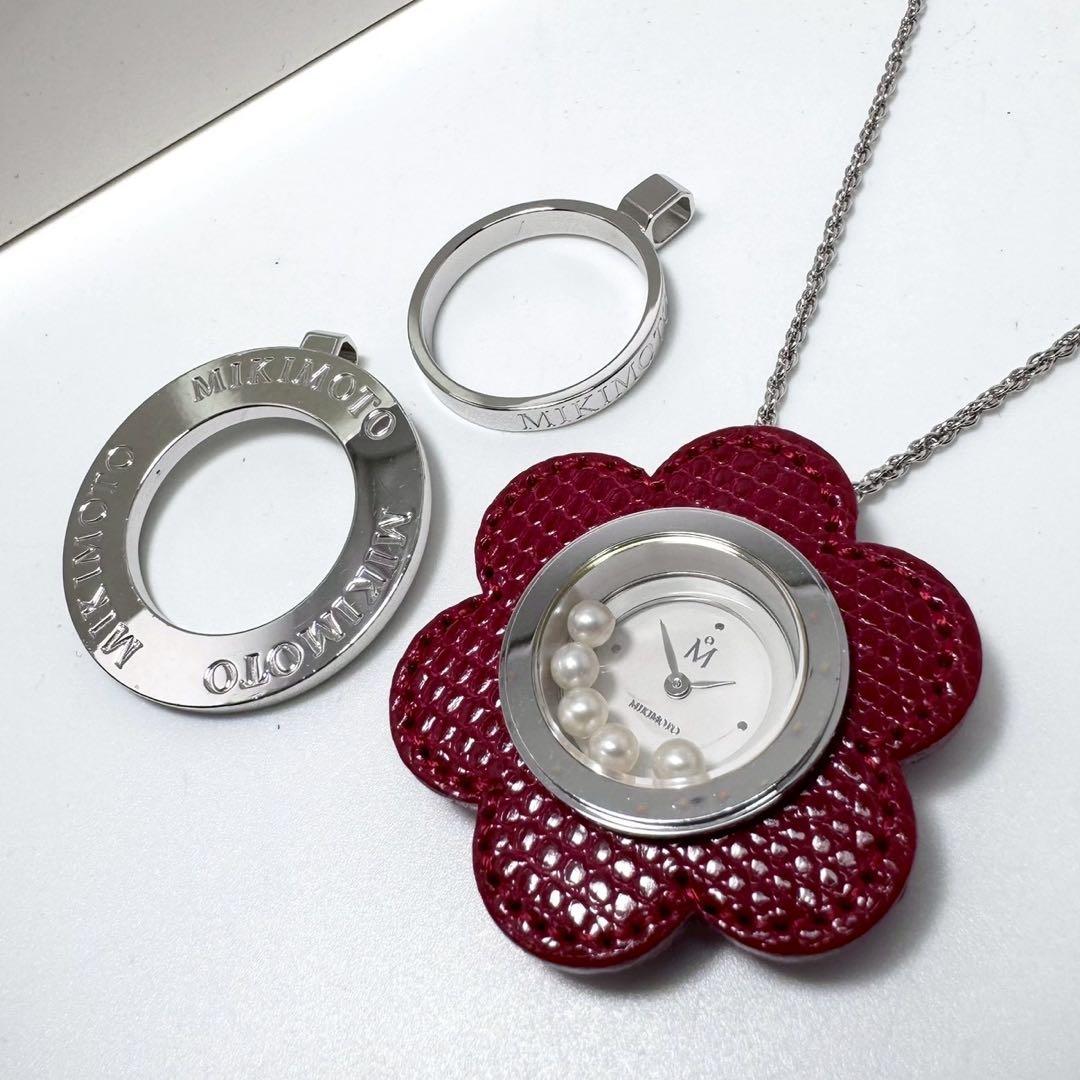 Mikimoto Pendant Watch Circle with 5 pearls, white dial, silver SV925 case, and quartz movement