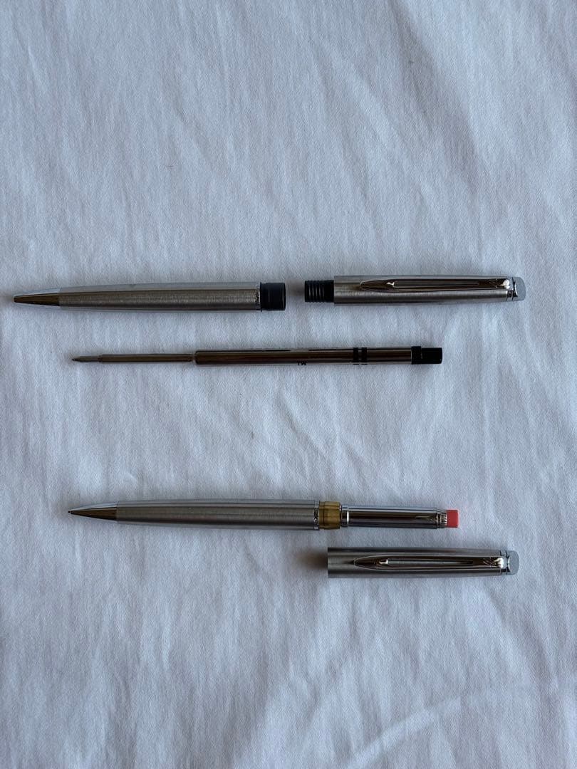 Waterman silver ballpoint pen and mechanical pencil set with stainless steel finish and included case