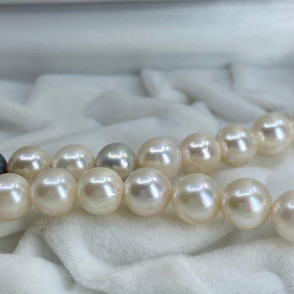 Multicolor Akoya pearl necklace with silver clasp featuring pearls from 4.0mm to 9.1mm in size
