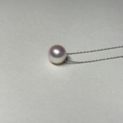 K18WG necklace with a single 8mm white pink Akoya genuine pearl on 18 karat white gold mounting