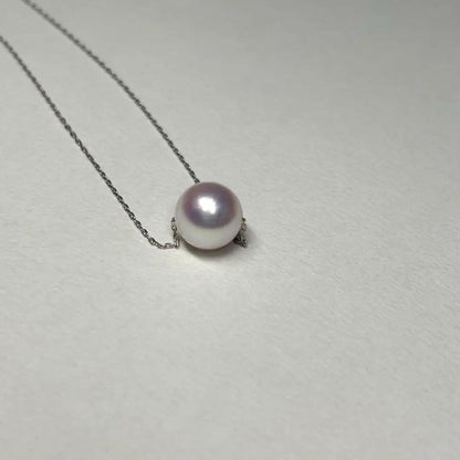 K18WG necklace with a single 8mm white pink Akoya genuine pearl on 18 karat white gold mounting