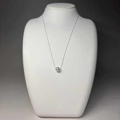 K18WG necklace with a single 8mm white pink Akoya genuine pearl on 18 karat white gold mounting