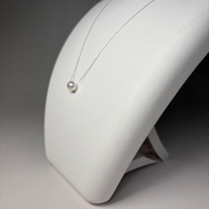 K18WG necklace with a single 8mm white pink Akoya genuine pearl on 18 karat white gold mounting