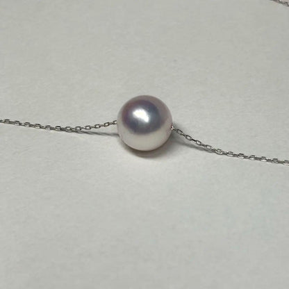 K18WG necklace with a single 8mm white pink Akoya genuine pearl on 18 karat white gold mounting