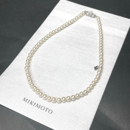 Mikimoto pearl necklace with 5.0-5.5mm Akoya pearls and M charm, 38 cm length