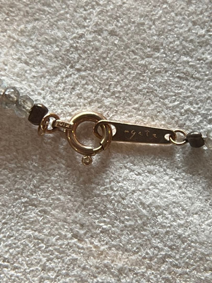 Agete silver long necklace with gray labradorite stone and K10 gold clasp with engraving