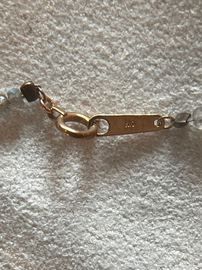 Agete silver long necklace with gray labradorite stone and K10 gold clasp with engraving