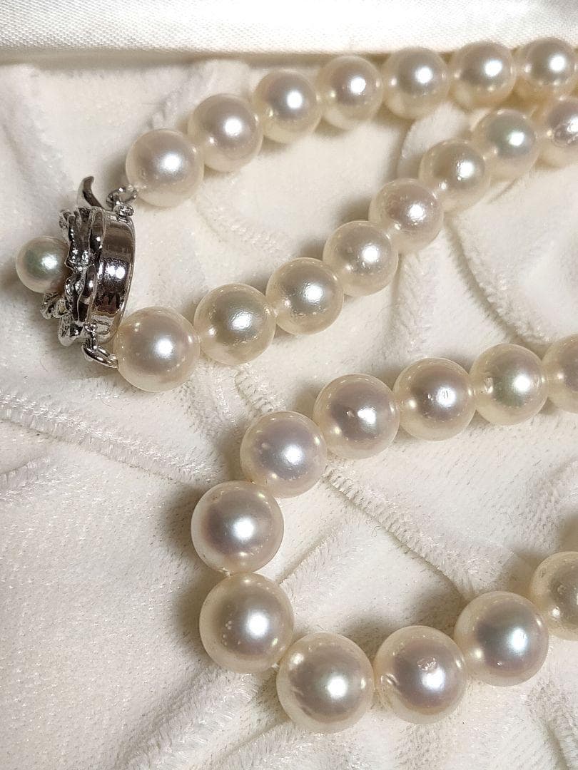 Kuro Large Akoya Pearl Necklace with 8.2mm white genuine pearls on 39cm silver chain