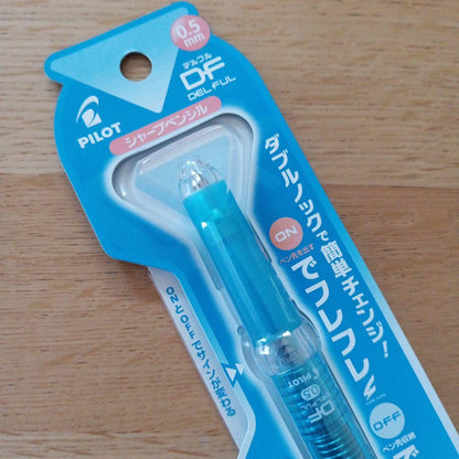 Pilot dual-action mechanical pencil with 0.5mm lead in transparent blue color