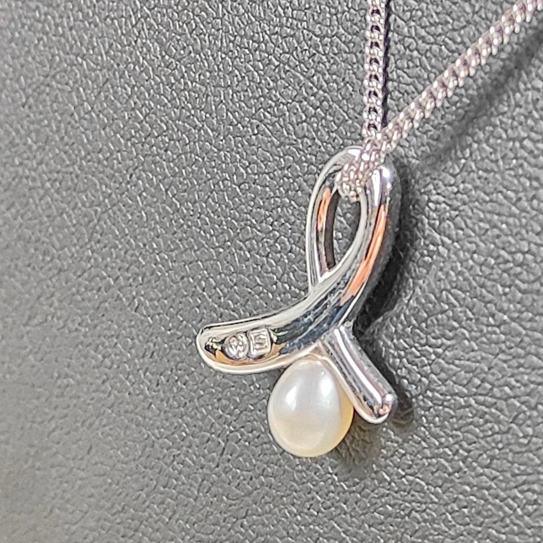 TASAKI pearl necklace with silver ribbon motif and genuine pearls on 40 cm chain