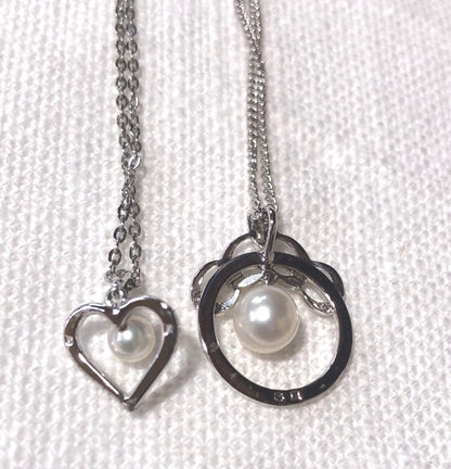 Mikimoto Pearl Necklace Silver Heart Choker with five delicate chains and silver heart pendant featuring small pearls