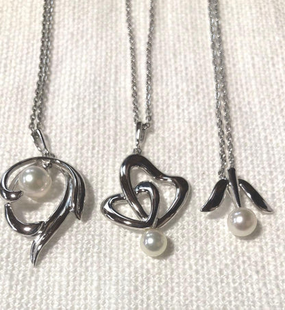 Mikimoto Pearl Necklace Silver Heart Choker with five delicate chains and silver heart pendant featuring small pearls