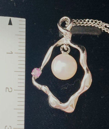 New Beautiful Ise Akoya genuine 7mm pearl pendant with ruby on 40 cm silver 925 necklace with lobster clasp