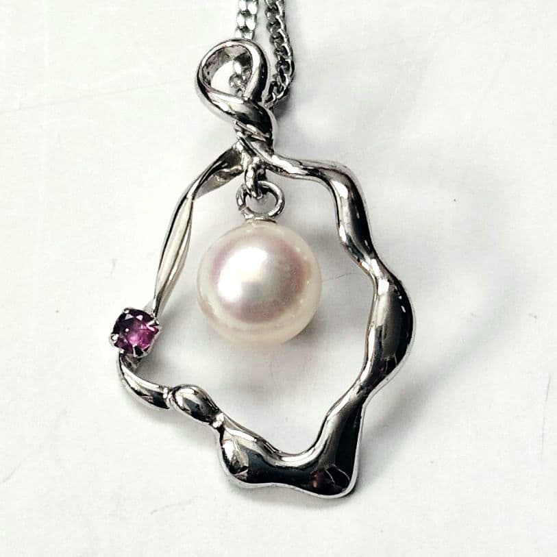 New Beautiful Ise Akoya genuine 7mm pearl pendant with ruby on 40 cm silver 925 necklace with lobster clasp