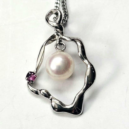 New Beautiful Ise Akoya genuine 7mm pearl pendant with ruby on 40 cm silver 925 necklace with lobster clasp