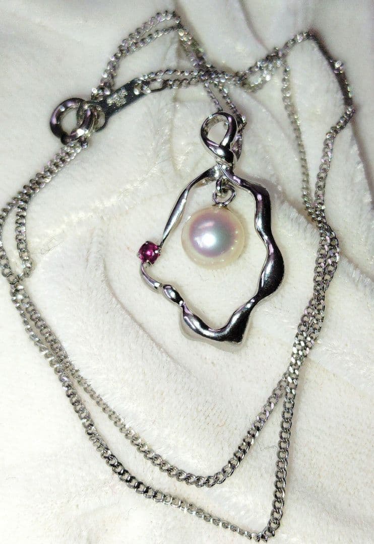 New Beautiful Ise Akoya genuine 7mm pearl pendant with ruby on 40 cm silver 925 necklace with lobster clasp