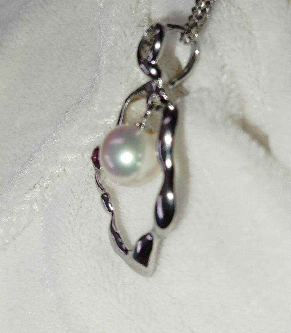 New Beautiful Ise Akoya genuine 7mm pearl pendant with ruby on 40 cm silver 925 necklace with lobster clasp
