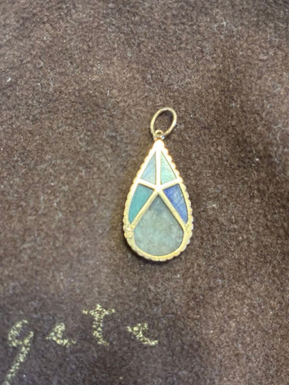 Agete K10 karat gold drop-shaped pendant with lapis lazuli, labradorite, and white shell stones