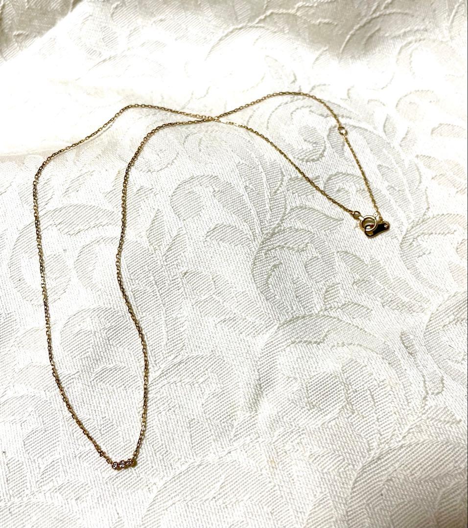 agete K10 Tres Necklace featuring three diamonds on adjustable 40 cm gold chain