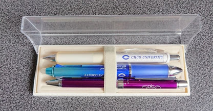 PILOT Limited Pen Set with blue gradient, violet, and white pens including Frixion Evolt and Dr. Grip models