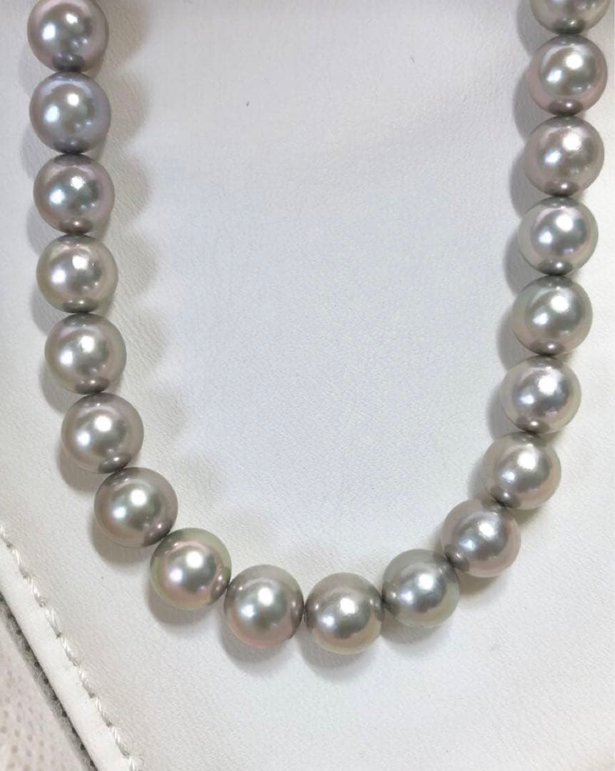 Akoya pearl necklace with gray semi round pearls 8-8.5mm and silver one-touch clasp