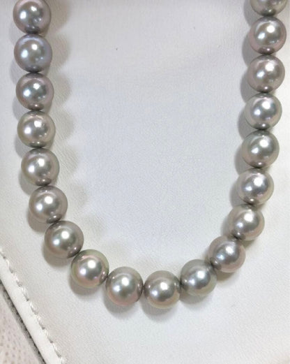 Akoya pearl necklace with gray semi round pearls 8-8.5mm and silver one-touch clasp
