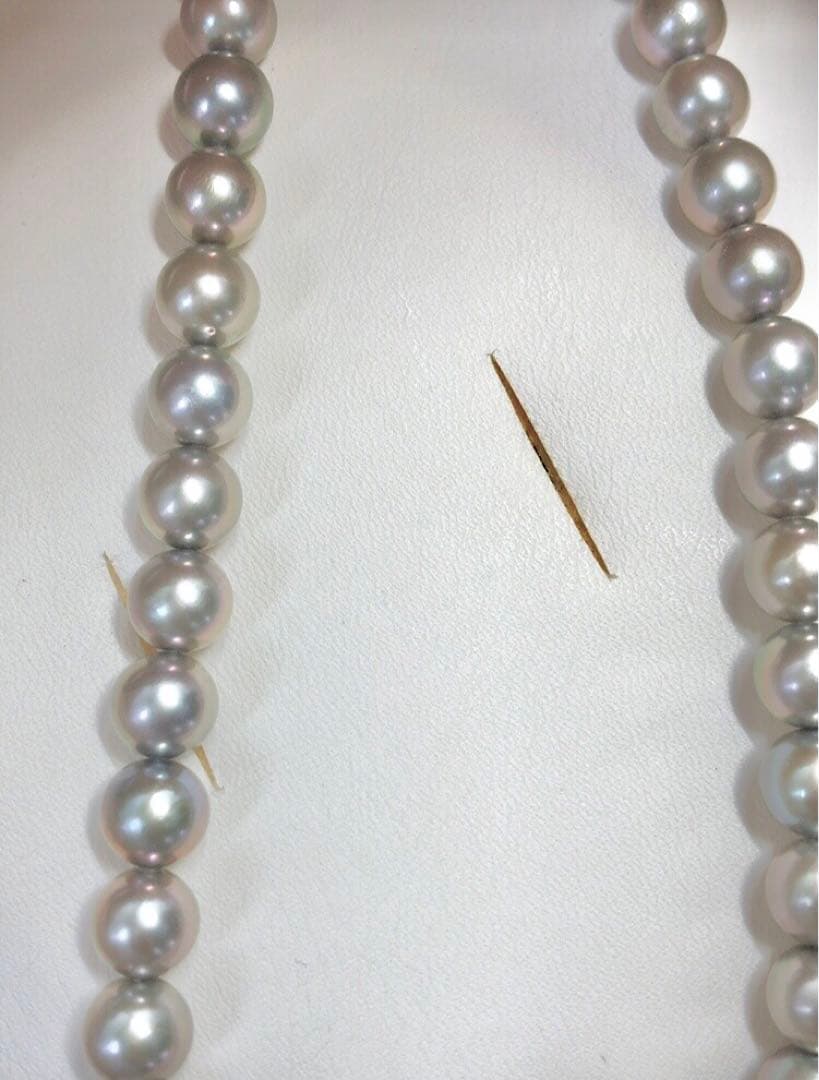 Akoya pearl necklace with gray semi round pearls 8-8.5mm and silver one-touch clasp