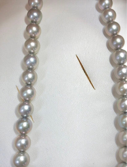 Akoya pearl necklace with gray semi round pearls 8-8.5mm and silver one-touch clasp