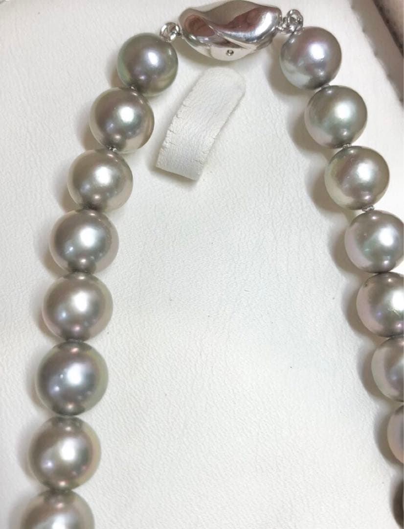 Akoya pearl necklace with gray semi round pearls 8-8.5mm and silver one-touch clasp