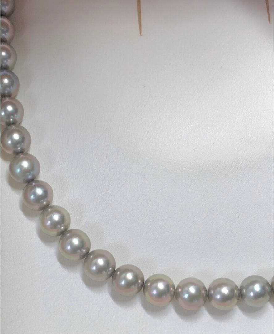 Akoya pearl necklace with gray semi round pearls 8-8.5mm and silver one-touch clasp
