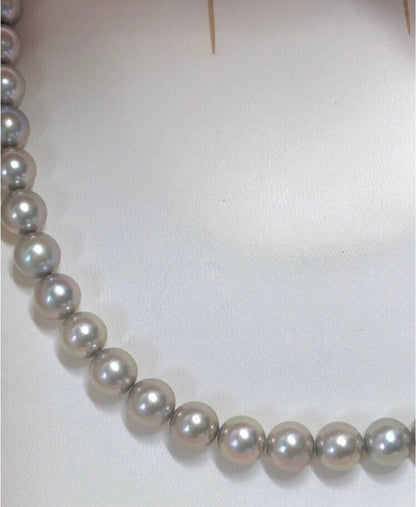 Akoya pearl necklace with gray semi round pearls 8-8.5mm and silver one-touch clasp
