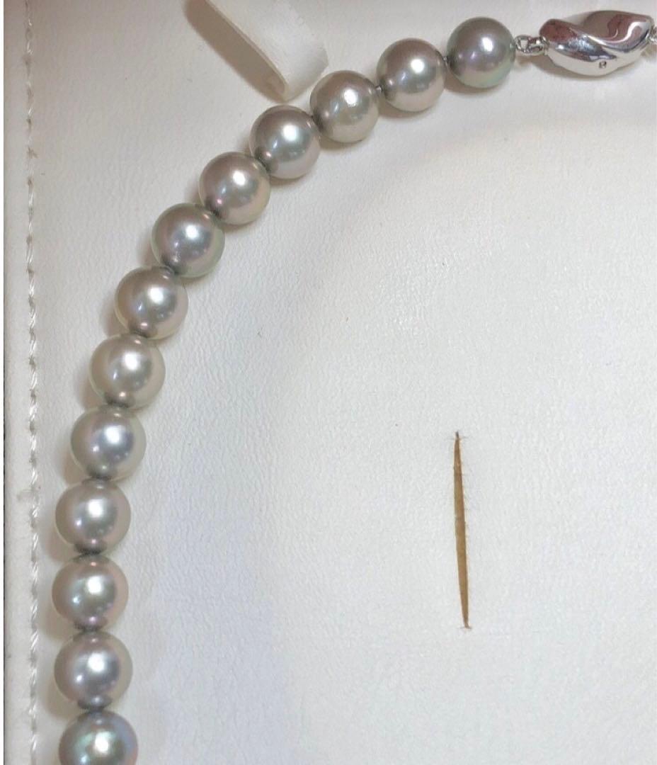 Akoya pearl necklace with gray semi round pearls 8-8.5mm and silver one-touch clasp