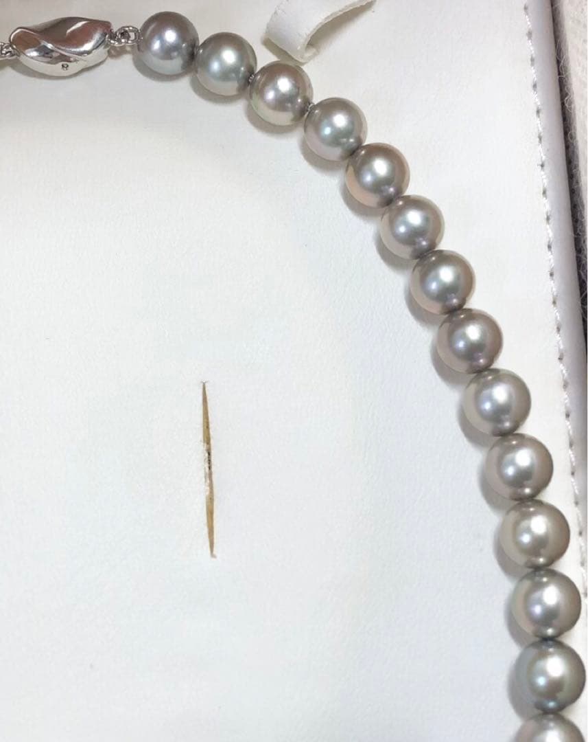Akoya pearl necklace with gray semi round pearls 8-8.5mm and silver one-touch clasp