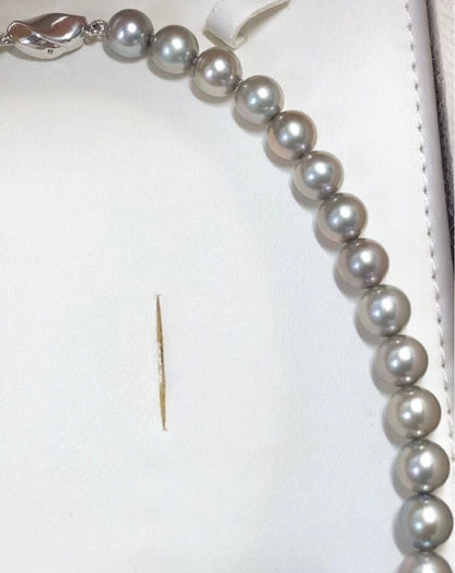 Akoya pearl necklace with gray semi round pearls 8-8.5mm and silver one-touch clasp