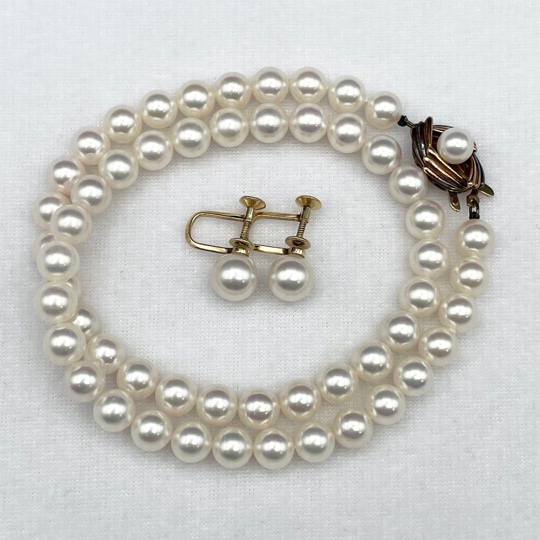 Mikimoto Akoya pearl necklace set with 7.0mm-7.5mm pearls and matching 8.5mm pearl earrings on 14K gold