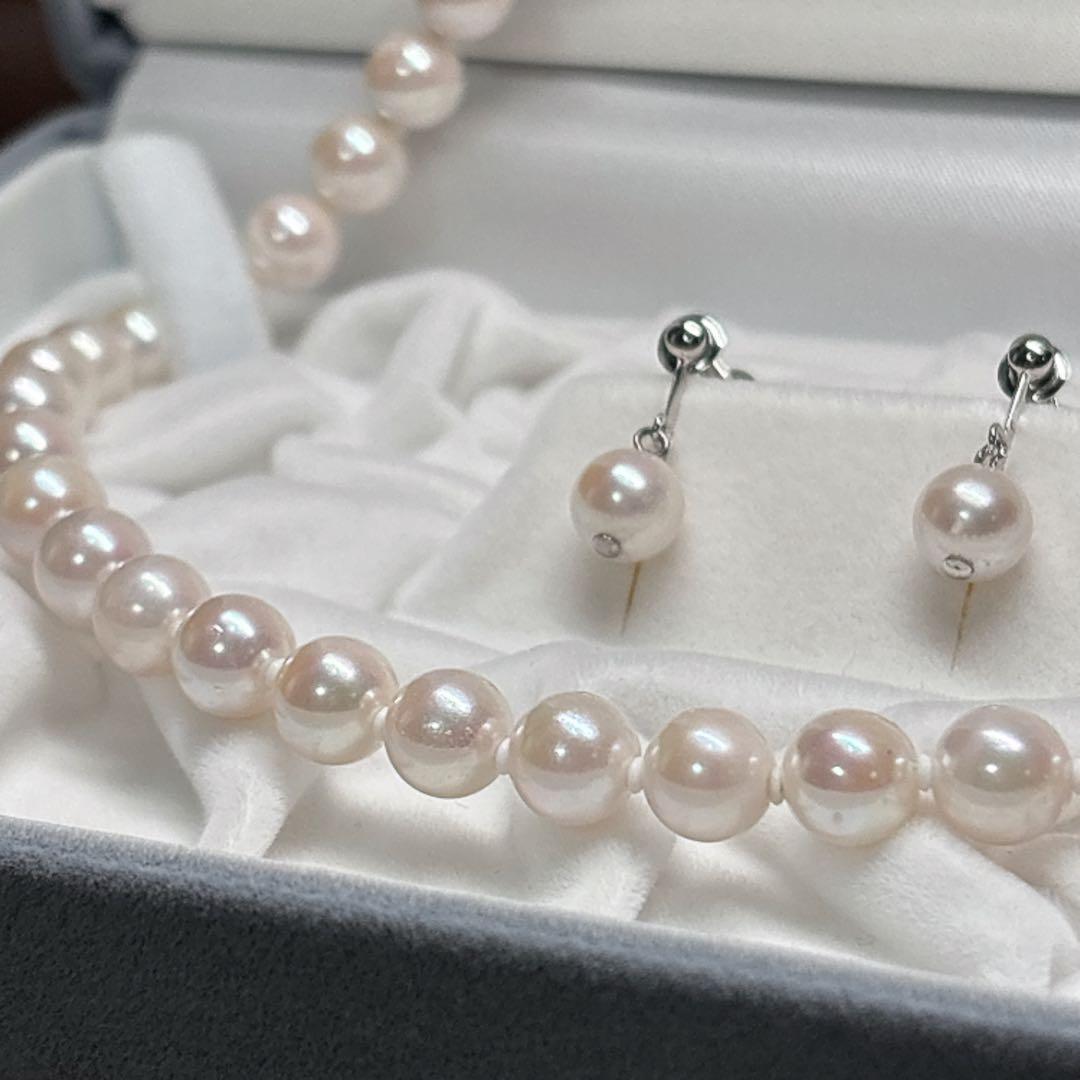 Daikoku Matsuzakaya light pink pearl necklace set with 40cm chain displayed on white background