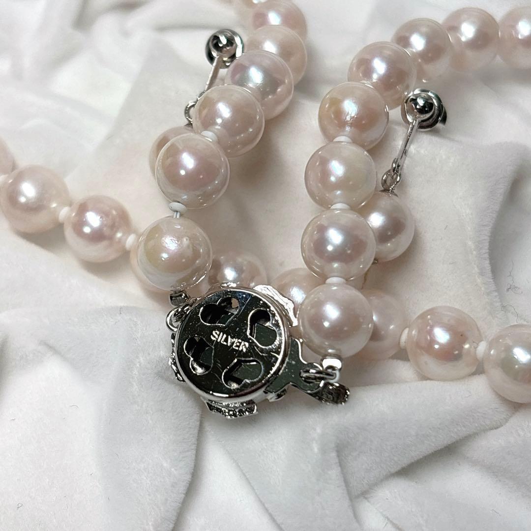 Daikoku Matsuzakaya light pink pearl necklace set with 40cm chain displayed on white background
